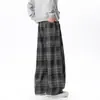 Pantalones de cuadros a bloques de color estilo retro casual 2026 de pierna ancha para hombres y mujeres, nuevos pantalones casuales versátiles de otoño e invierno de corte holgado estilo coreano de largo completo