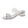 Impresionantes Sandalias de Verano para Mujer al Aire Libre Estilo Chino Nuevo 2026 Modernas Nuevas Chanclas Transparente con Pedrería de Tacón Grueso que Aumentan la Altura