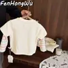 Camiseta Térmica FHW de Algodón Suave Cepillado para Bebés Niñas Infantil Otoño Elegante Falso Dos Piezas Camiseta de Manga Larga Top