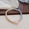 Pulsera de Calcedonia Azul Aguamarina Natural de Doble Círculo para Mujer, Alto Valor Estético, Cuentas de Cristal de la Fortuna para Primavera y Verano, Pulsera de Cuentas, Regalo para Mejor Amiga