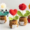Plantas en maceta tejidas a mano transfronterizas, Adornos de plantas de ganchillo de lana, Fomentar activamente que las plantas pequeñas en maceta tejan ramos de flores artificiales
