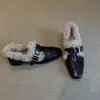 Lan Gui Estilo Retro Francês Cinto Quente Forrado com Lã Fivela Sapatos de Pelo 2026 Inverno Novo Feminino Salto Grosso Sapatos de Algodão