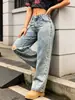 Jeans de mujer transfronterizos, rotos vintage, nostálgicos, lavado 26, corte recto holgado, estilo europeo y americano, estilo callejero T