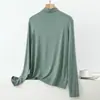 Camiseta de Modal de Manga Larga con Cuello Alto para Mujer, Nueva de Primavera y Otoño, Camisa Base Casual Holgada, Top Talla Grande