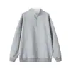 Sudadera de estilo coreano, corte limpio, con media cremallera y cuello alto para hombre, otoño, gris cáñamo con cuello de contraste, top pullover casual holgado deconstruido