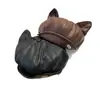 Bonito Boina de Cuero PU con Orejas de Gato de Dibujos Animados para Mujer, Estilo Retro Artístico de Nicho, Hace que la Cara Parezca Más Pequeña, Sombrero de Pintor Nube, Moderno