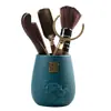 Juego de Té de Gres Accesorios Madera Maciza de Ébano Ceremonia del Té Seis Caballeros Juego Juego de Herramientas para Preparar Té Porta Té Cucharita de Té Aguja de Té