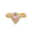 Anillo Rosa con Diamantes Rosas en Forma de Pera, Venta Caliente, Anillo con Diamantes Pequeños Pavimentado Completamente, Corona, Juego de Dos Piezas, Joyería para Manos, Mujeres