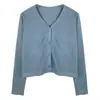 Cárdigan de punto de hilo de núcleo para mujer, nuevo estilo coreano, corte holgado, top cárdigan corto casual con cuello en V