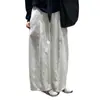 Calça de Algodão Titânio Branca de Perna Larga para Mulheres, Novo Estilo de Verão, Caimento Solto, Calça Balão Emagrecedora, Tamanho Grande, Calça Estilo Coreano