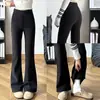 Pantalones de Traje Negros Acampanados para Mujer, Nuevo Estilo Otoño/Invierno 2025, Petite, Forro Polar, Cintura Alta, Adelgazantes, Pantalones Casuales Bootcut