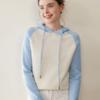 Novidade Outono e Inverno Tricô de Caxemira com Capuz para Mulheres, Tricô Folgado Aconchegante com Blocos de Cor e Manga Raglan, Tricô para Usar por Baixo, Moletom de Lã