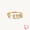Anillo de Plata de Ley S925 Estilo Ins Lujo Copo de Nieve Diamante Abierto Anillo para Mujer Joyería Fina Elegante Personalizada Japonesa y Coreana para Mujer