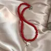 Corea del Sur bornete Collar de Perlas de Vidrio Igual Colgante de Perla Roja Cadena Clavícula Cadena Roja Benmingnian para el Cuello