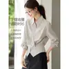 Camisa de Estilo Casual con Cuello Polo Negro de Manga Larga Otoño Nueva para el Trabajo Cintura Delgado Aspecto Camisa Popular de Este Año