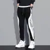 Pantalones de chándal delgados de verano con costuras moda marca holgados Yu Wenle pantalones deportivos pantalones con tobillo atado pantalones casuales a rayas para hombre ins