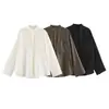 Roupas femininas transfronteiriças 2026 estilo europeu e americano moderno casual solta com botões bolso bordada camisa de manga comprida para mulheres F612793