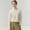 Nuevo suéter de cachemir 100% puro para otoño e invierno con bordes enrollados, cuello alto superpuesto, corte ajustado, versátil, cálido y versátil top de punto básico