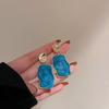 Pendientes Aguja de Plata Azul Niebla Degradado Goteo de Aceite Flor Mariposa Corazón Pendientes Elegantes Otoño e Invierno Pendientes de Alta Gama