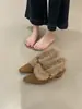 Tacones de Cuña con Adorno de Piel y Gamuza Estilo Old Money para Mujer Invierno Estilo Coreano Zapatos con Hebilla Forrados