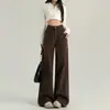 Pantalones de pierna recta, color café de moda, no ajustados, nuevo estilo casual otoño/invierno, adelgazantes, holgados, de pierna ancha y hasta el suelo