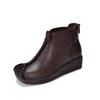 Sapatos Artesanais Versáteis Retrô Couro Genuíno Salto Plataforma Femininos Salto Médio Solado Macio Sapatos de Mãe 2025 Outono e Inverno Novos Botas Curtas de Couro de Vaca