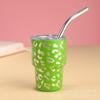 Novo copo de vácuo com estampa de leopardo de 2 onças para bebidas alcoólicas, mini copo de canudo de aço inoxidável, copo de café concentrado italiano