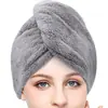 Touca de Banho de Fleece Coral Atacado do Fabricante, Toalha Espessa Macia Absorvente que Não Solta Fios para Secar Cabelo, Touca de Secagem Rápida para Cabelo Feminino