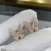 Nuevo Modelo de Exquisitos Pendientes de Trébol de Cuatro Hojas, Versión de Alta Gama con Oro V, Aguja de Plata 925, Chapados en Oro de 18 Quilates, Concha Blanca, Pendientes Completamente Incrustados con Diamantes para Mujer