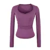 Top Básico de Manga Larga Adelgazante con Cuello en U Grande Estilo Puro Deseo para Mujer Primavera y Otoño Chica Picante Cintura Fruncida Elástica Camiseta