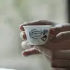 Taza de Té Rayada Azul y Blanca Pintada a Mano de las Dinastías Tang y Song, Juego de Té Kung Fu, Cerámica con Esmalte Debajo Sandía Taza Individual Pequeña para el Hogar