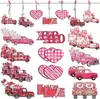 24 Piezas Día de San Valentín Camión Rojo Joyería Cuadros de Búfalo Colgante de Madera Regalo de San Valentín Logo Feliz