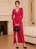 Amazon transfronterizo vestido rojo de temperamento de socialité francesa para mujer europea y americana otoño e invierno temperamento elegante vestido con abertura