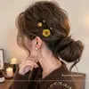 Pinza para el pelo de flor de felpa estilo coreano para mujer Otoño Invierno Color café Estampado de leopardo Pinza para el pelo Moda retro Pinza lateral para el flequillo Accesorios para el cabello