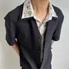 Camisa Padrão de Lapela Dupla Falsa Duas Peças para Homens, Moderna e Fashion, Toque de Luxo, Confortável, Estilo de Hong Kong, Design Versátil, Camisa de Manga Curta