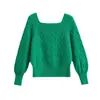 Suéter Retro de Nuevo Diseño Estilo Coreano Primavera Otoño Invierno Cuello Cuadrado Holgado Trenzado Corto Manga Larga Suéter Top para Mujer