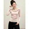 Blusa de tricô ombro a ombro com mangas compridas para mulheres, adequada para outono e inverno, camada interna estilo francês acinturada, suéter de estilo suave
