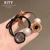 Nueva Moda Goma para el Cabello con Pedrería y Perlas para el Viaje Diario Cola de Caballo Alta Moño Alta Elasticidad Cuerda para el Cabello Mujer Elegante