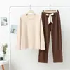 Conjunto de Pijama De Rong Outono e Inverno para Mulheres, Solto Color Block Lã Dupla Face Quente Tamanho Plus Casual Tendência Roupa de Casa