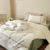 Estilo Princesa Otoño e Invierno Juego de Cama Cuatro Piezas 100% Algodón Puro Cepillado Bordado Encaje Juvenil Algodón Puro Espesado Ropa de Cama Cálida