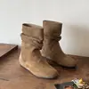 Botines plisados para mujer que aumentan la altura 2026 Nuevos botines cortos de otoño, Botas de moda versátiles estilo retro Maillard para estilizar