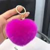 [Amor Lindo Pequeño] Colgante Llavero de Coche con Forma de Corazón de Piel de Conejo Rex Real Colgante de Bola Rellena para Bolsa Escolar