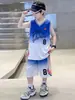 Conjunto de Basquete de Verão para Meninos 2026 Novo Conjunto de Duas Peças com Regata Esportiva Sem Mangas de Secagem Rápida e Shorts para Crianças Mais Velhas
