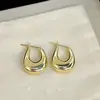 Pendientes de Botón Geométricos Dorados y Plateados de Alto Brillo, Estilo Francés Minimalista, Pendientes de Plata Cepillada de Gama Alta