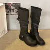 Botas de Caballero Adelgazantes Europeas y Americanas Botas de Moda 2026 Otoño Estilo Retro Hebilla Botas de Cuero Moda Tacón Grueso Botas Largas Mujer