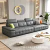 Sofá italiano minimalista de piel acolchada, diseño modular de línea recta, reposacabezas ajustable, adecuado para salas de estar grandes