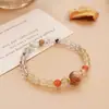 Pulseira Original Feita à Mão de Cristal Amarelo Natural com Flores de Resina Vermelha, Nova Tendência Estilo Chinês Cabacinha Joia de Alto Padrão