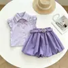 Conjunto de Top de Manga Flutter a Rayas para Niña y Shorts 2025 Nuevo Verano Estilo Princesa Conjunto de Dos Piezas Moderno