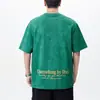 Camiseta Pesada Tingida em Nuvem Lavada de Manga Curta para Homens, Novo Estilo Retro Americano, Caimento Solto, Tamanho Grande, Top Tendência de Manga Meia