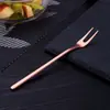 Garfo de fruta de aço inoxidável 304 com dois dentes, palito para lanche e sobremesa, garfo de bolo da lua, palito de sobremesa de hotel, garfo de salada, garfo para comida ocidental
